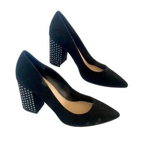 Jessica Simpson Black Suede Studded Block Heel Pointed Toe Pumps Women Size 10